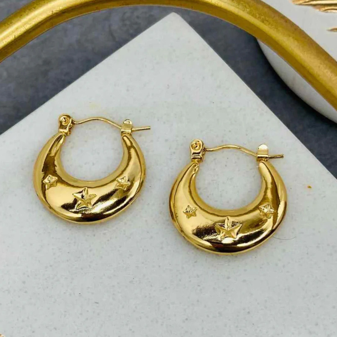 18K STAR HOOP EARRINGS