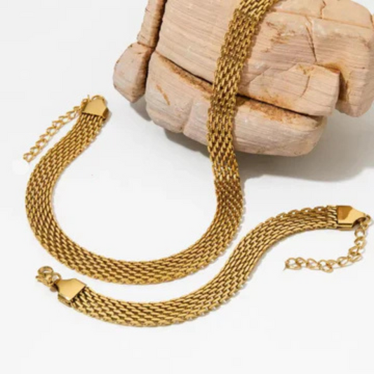 18K GOLD PLATED SNAKE LINK NECKLACE & BRACELET SET