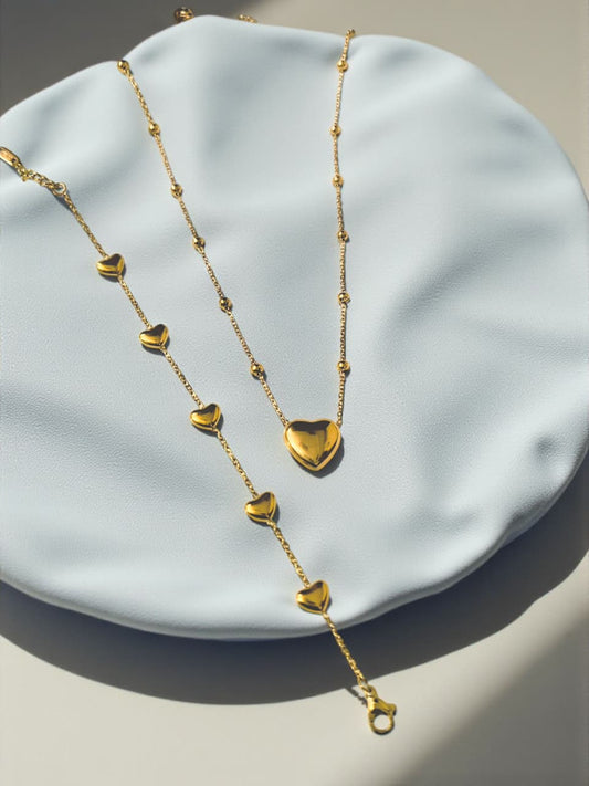 CHUNKY LOVE HEART NECKLACE & BRACELET SET