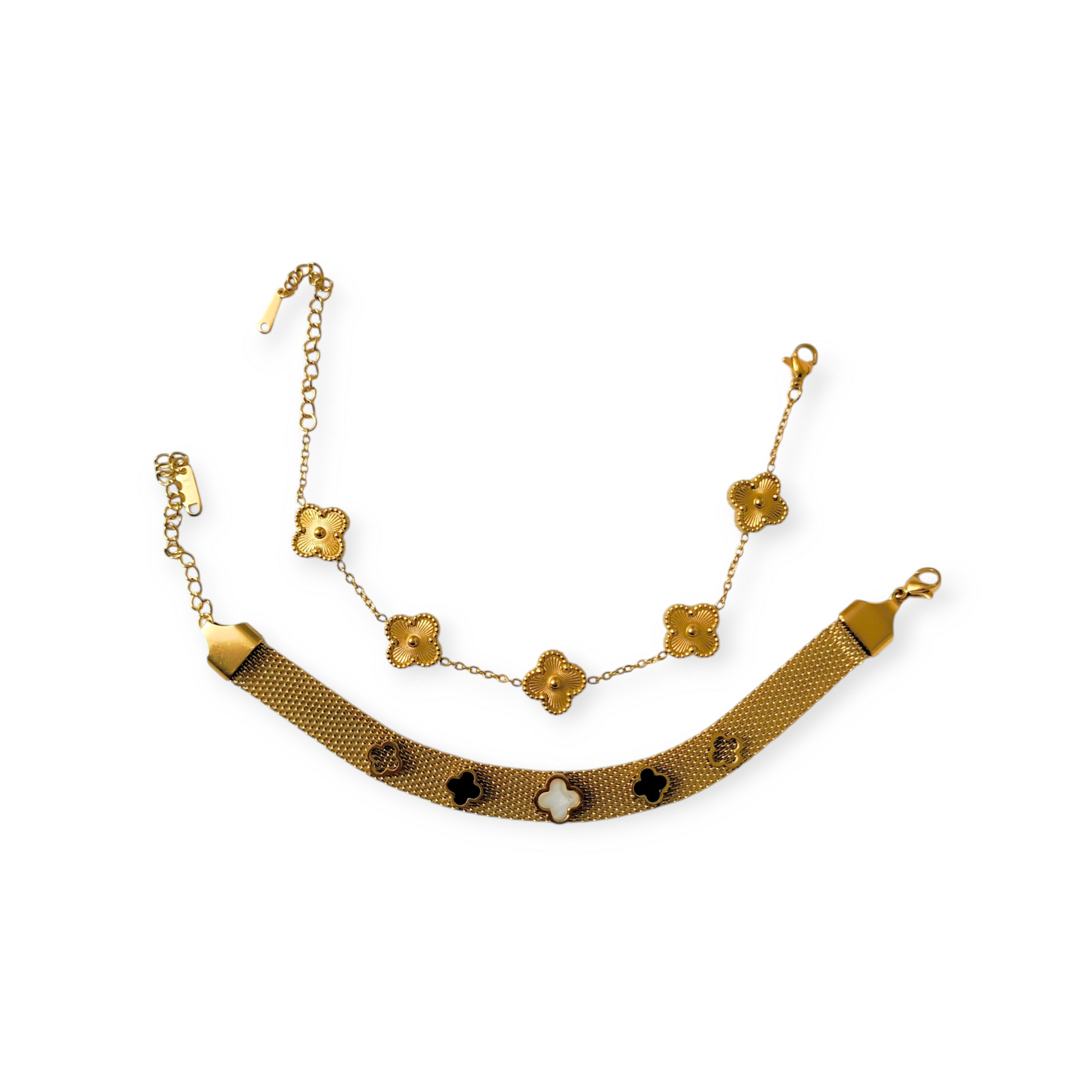 Clover Charm Bracelet & Golden Clover Bracelet Set - Stainless Steel - Tarnish Free (Limited Edition)