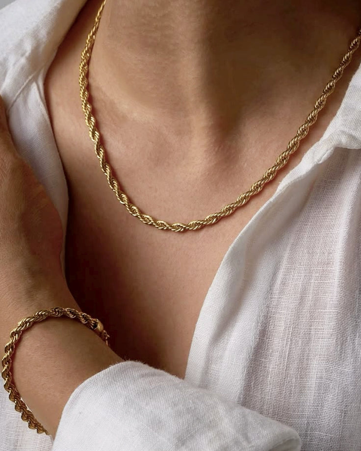 Rope Chain Necklace & Bracelet Set - Tarnish Free- Water Resistant