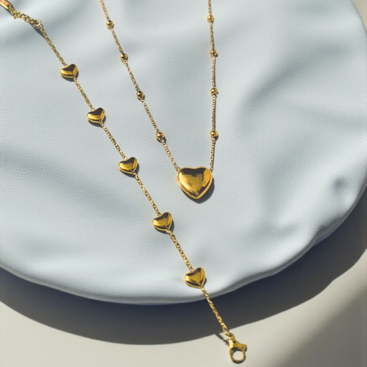 CHUNKY LOVE HEART NECKLACE & BRACELET SET