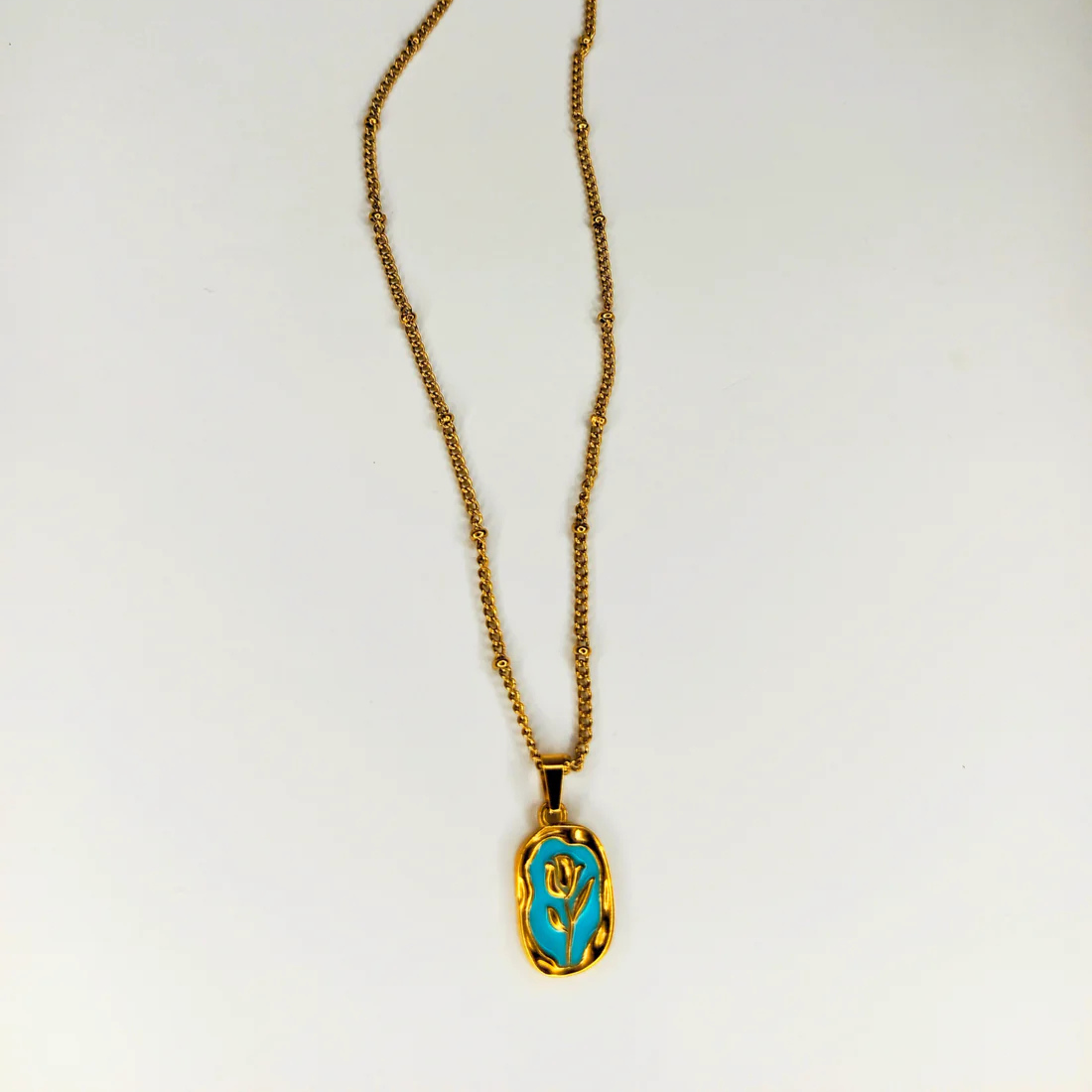 18K GOLD RETRO TULIP PENDANT (SKYBLUE)