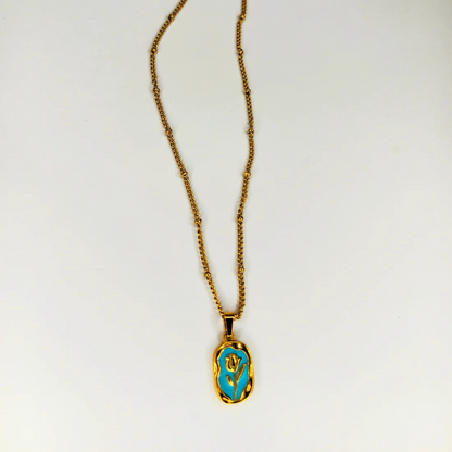 18K GOLD RETRO TULIP PENDANT (SKYBLUE)