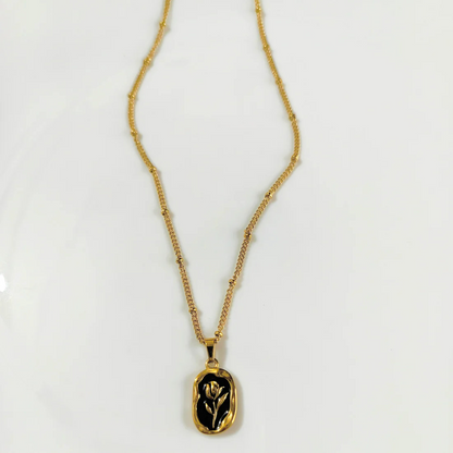 18K GOLD PLATED RETRO TULIP PENDANT (BLACK)