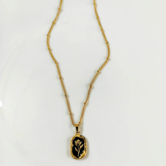 18K GOLD PLATED RETRO TULIP PENDANT (BLACK)