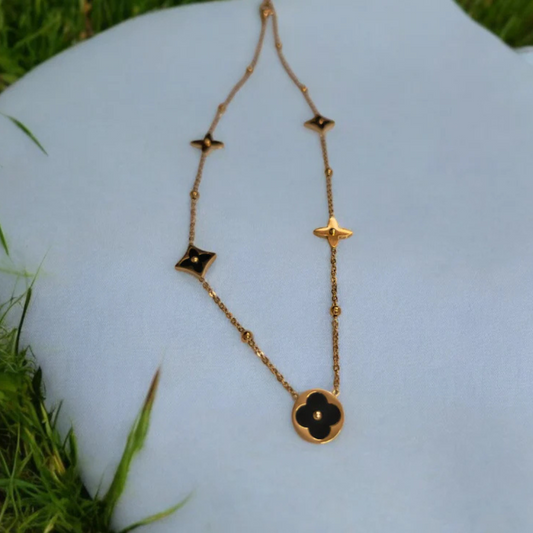 18K FLOWER BLACK NECKLACE