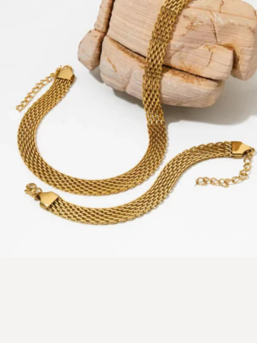 18K GOLD PLATED SNAKE LINK NECKLACE & BRACELET SET