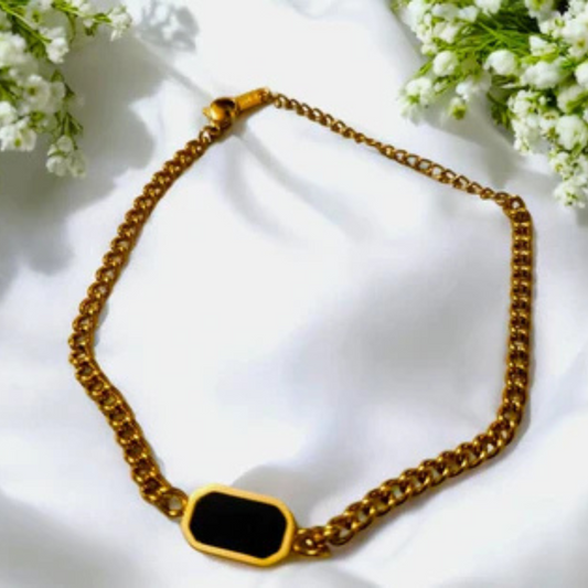 BLACK STONE CHAIN BRACELET