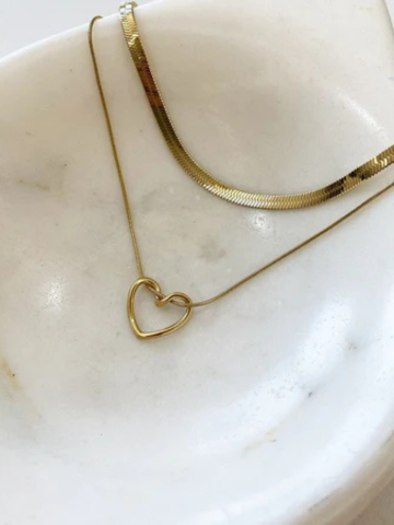 HOLLOW HEART & SNAKECHAIN NECKLACE SET