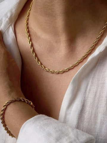 THIN ROPE CHAIN GOLD NECKLACE & BRACELET SET