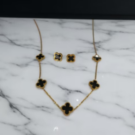 BLACK FLOWER NECKLACE SET