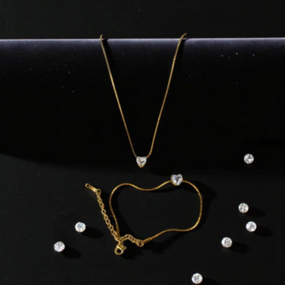 WHITE HEART DIAMOND NECKLACE & BRACELET SET
