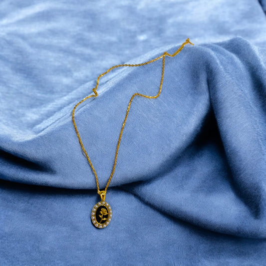 Embossed Flower Necklace - Stainless Steel - Anti Tarnishing