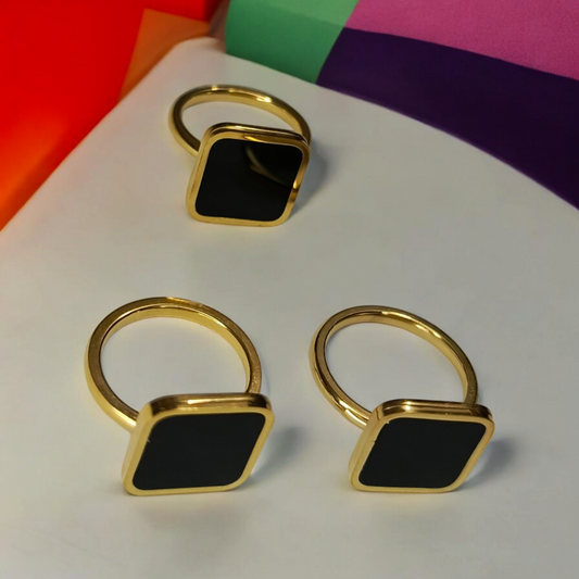 Black Stone Ring - Stainless Steel