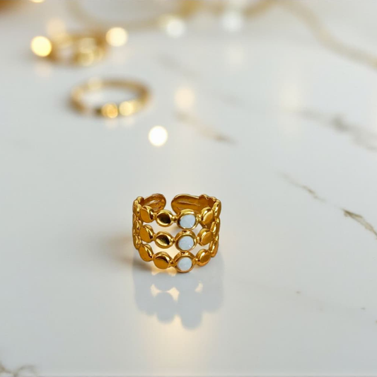 WHITE BEADED RING ADJUSTABLE