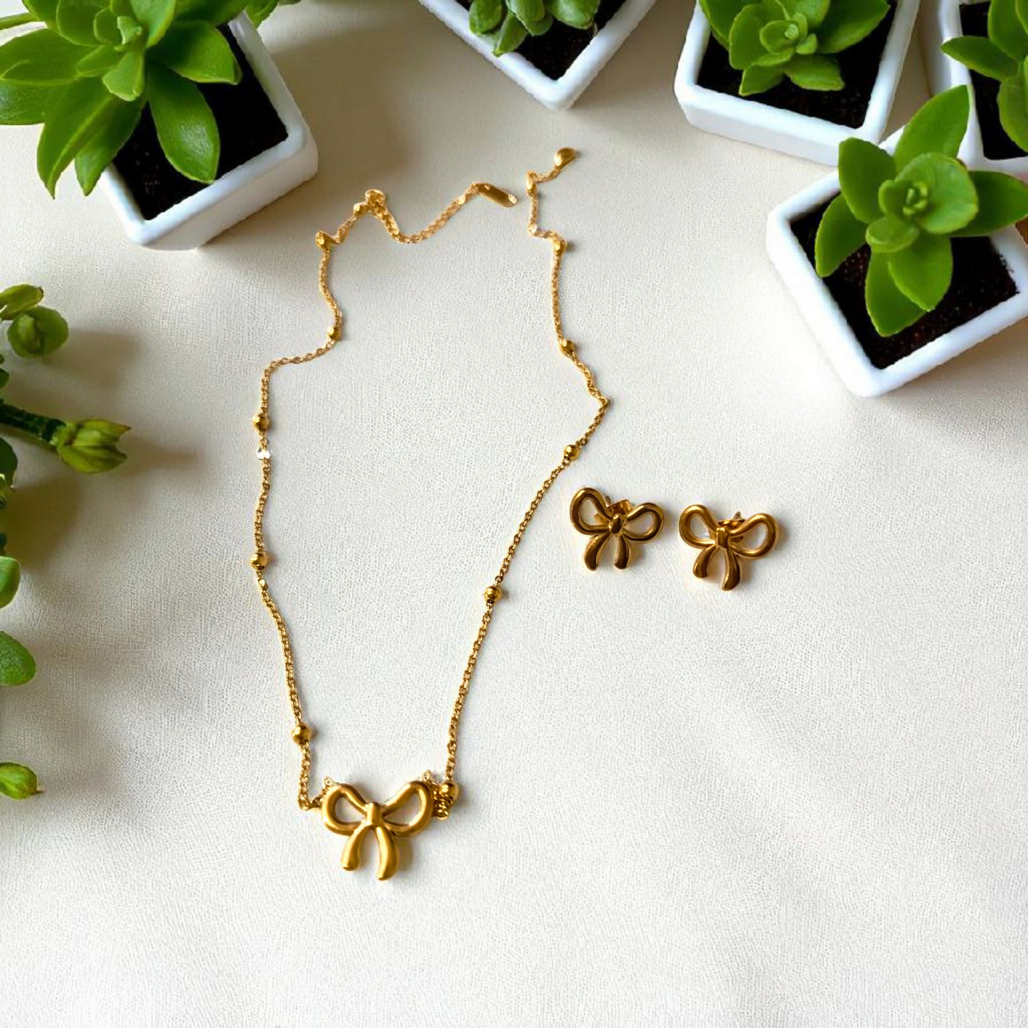 Bow Necklace Bow Earrings 