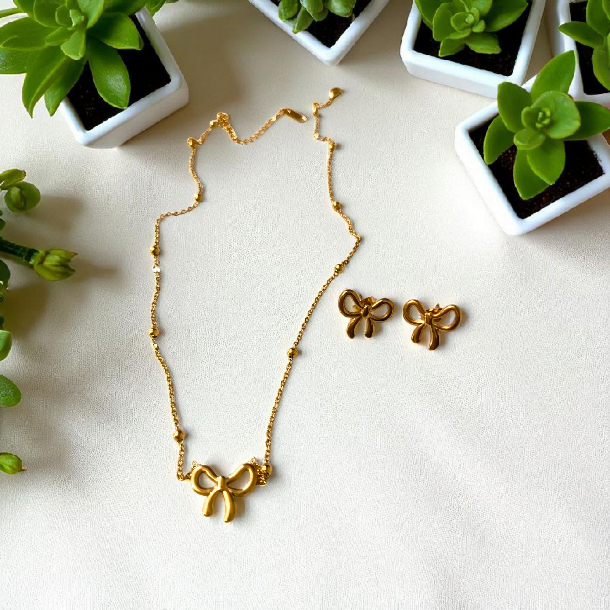 Bow Necklace Bow Earrings 