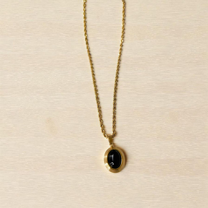 BLACK STONE NECKLACE ROPE CHAIN