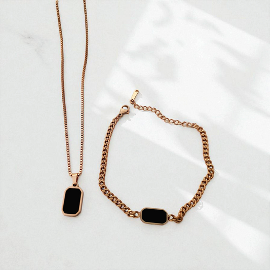 DUAL STONE NECKLACE & BLACK BRACELET