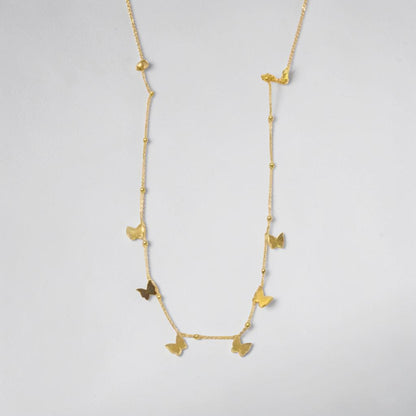Gold necklace with butterfly pendants on a light gray background | Butterfly Necklace 18k gold plated water proof and stainless steel by Efforro Pakistan 