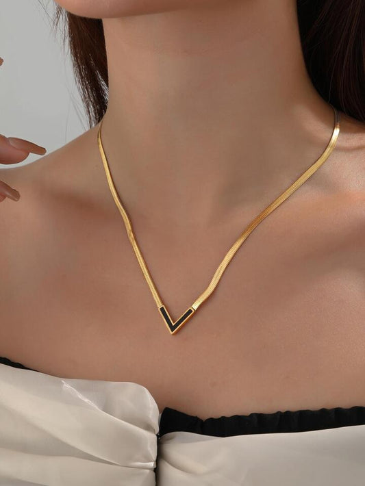 DAINTY V NECKLACE & BRACELET SNAKE CHAIN SET