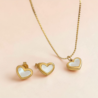 Signature Heart Necklace Earrings Set 18K Gold Plated Stainless Steel Pakistan