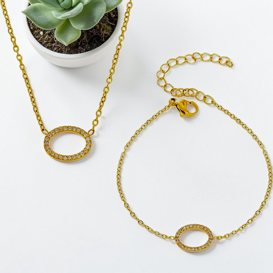 DAINTY GOLD CRYSTAL OVAL SET
