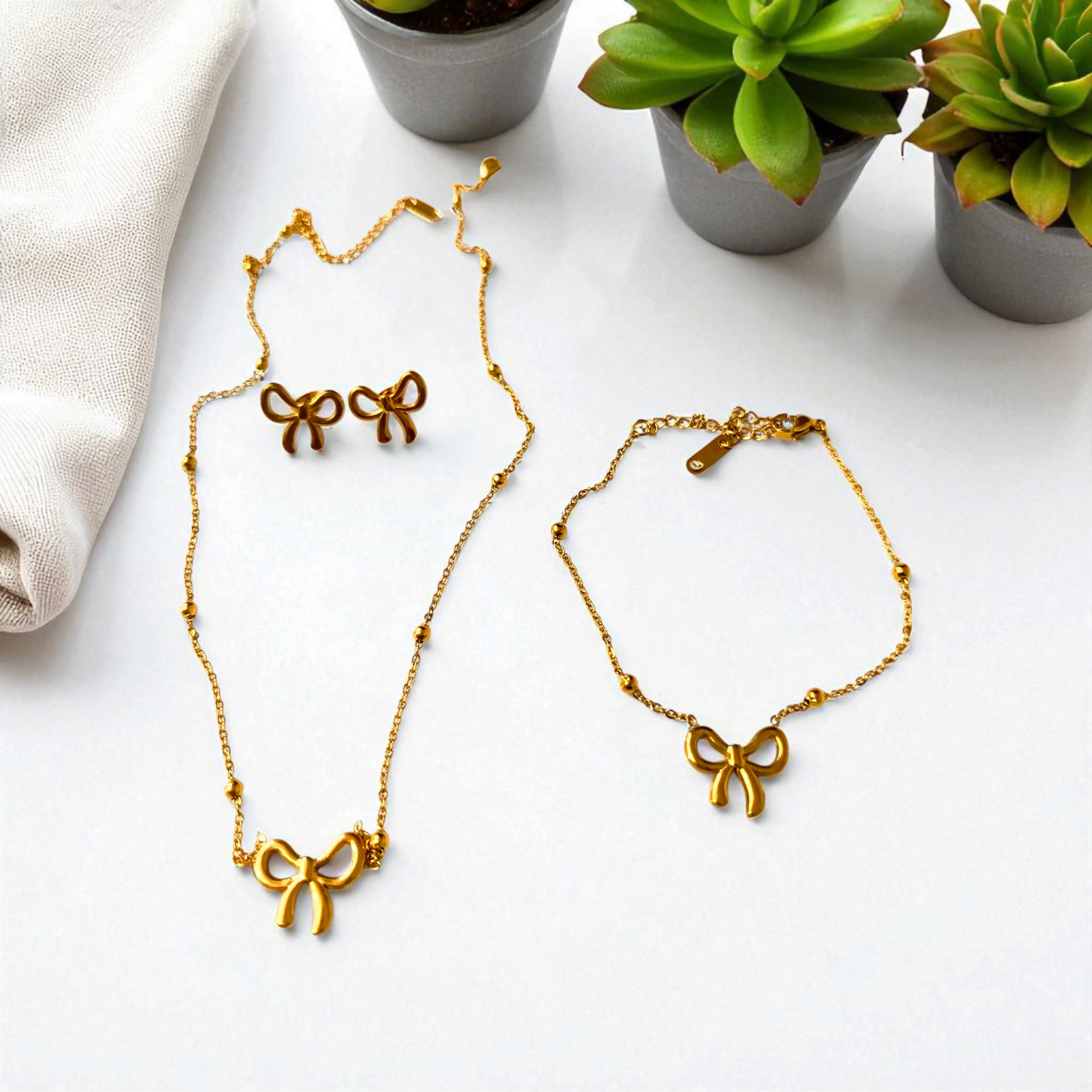 BOW GOLD NECKLACE SET