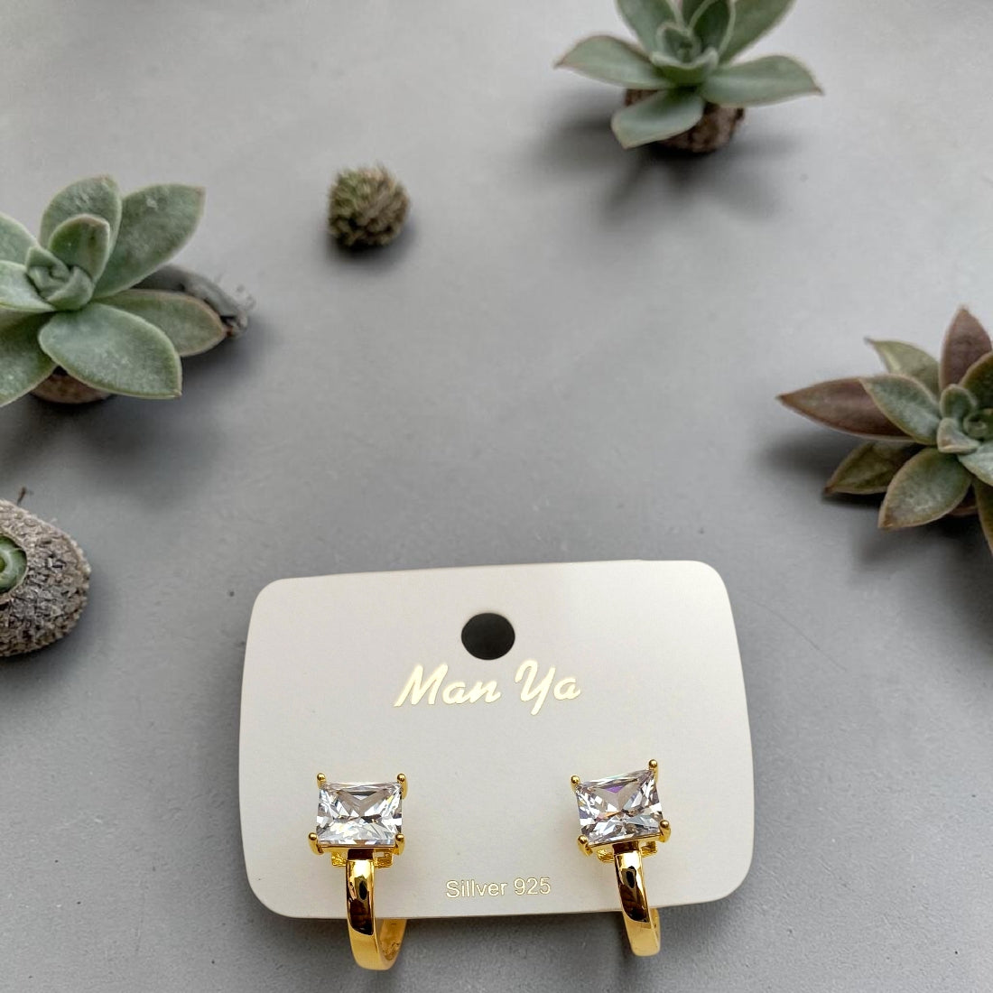 DIAMOND SQUARE EARRINGS 925 SILVER
