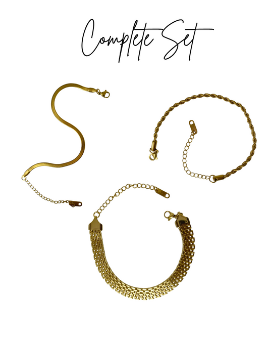 Trilogy Bracelet Set - Stainless Steel- Anti Tarnishing- 18k Gold Plated