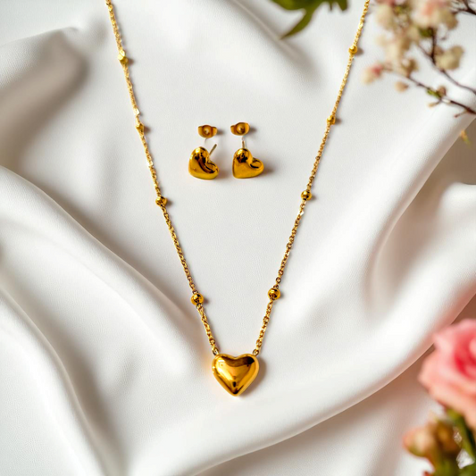 MINIMAL HEART NECKLACE & EARRINGS SET