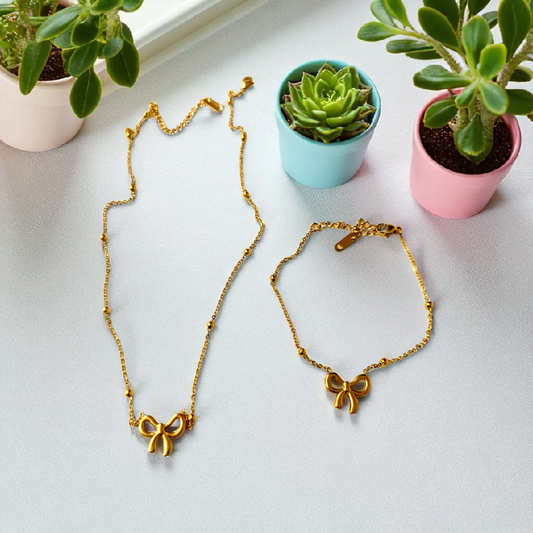 BOW NECKLACE AND BRACELET