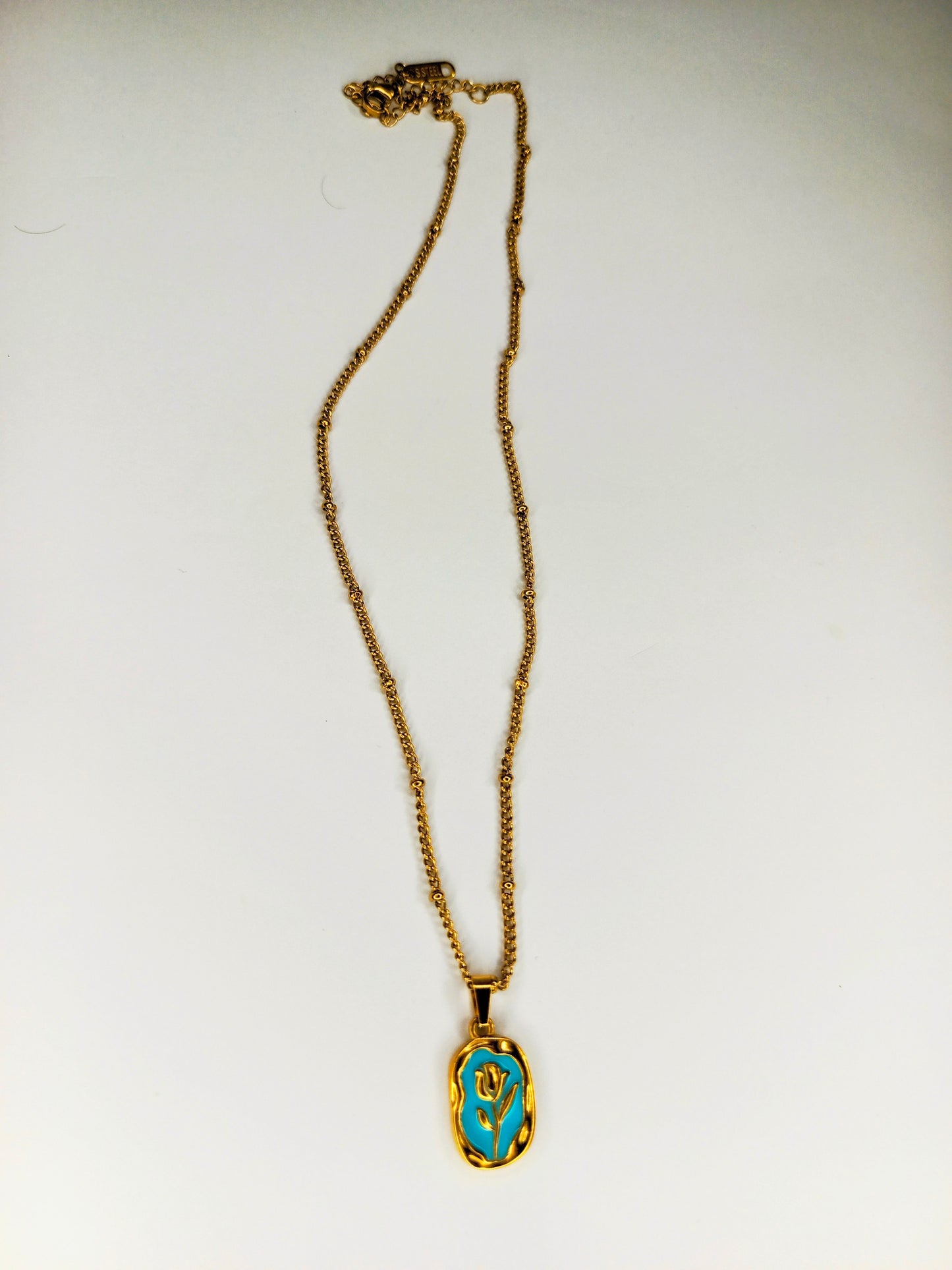 18k Gold Retro Tulip Pendant (Skyblue) - Stainless Steel - Anti Tarnishing