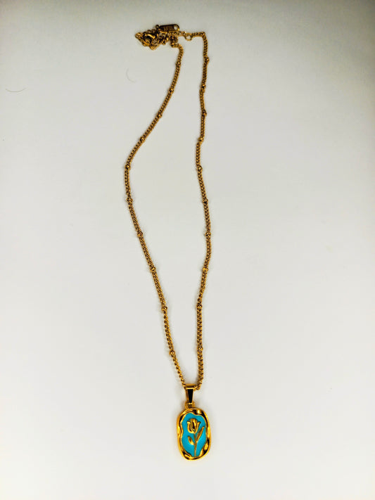 18k Gold Retro Tulip Pendant (Skyblue) - Stainless Steel - Anti Tarnishing