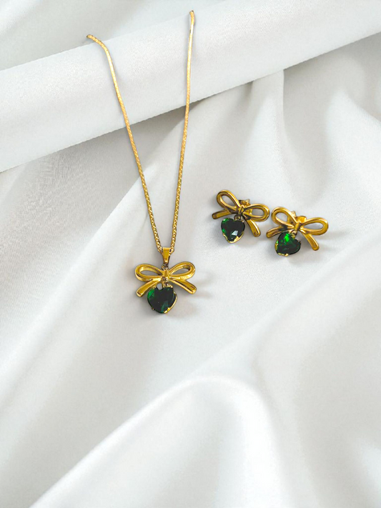 Bow Heart Necklace Set