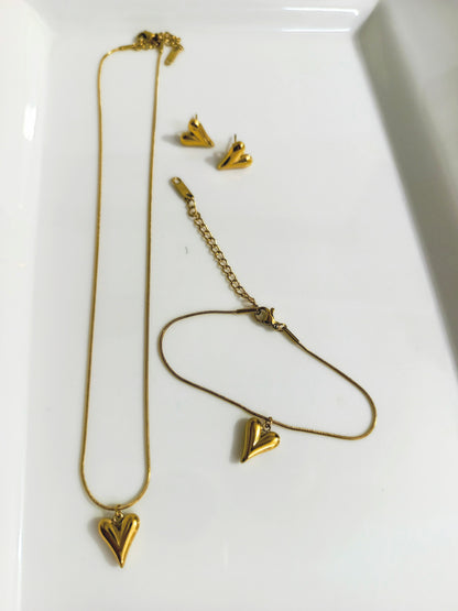 18K GOLD PLATED HEART CHAIN NECKLACE SET