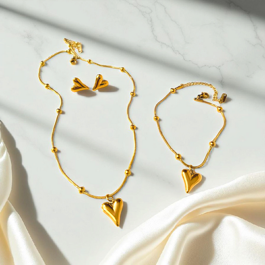 Heart Necklace Set- Stainless Steel - Anti Tarnishing