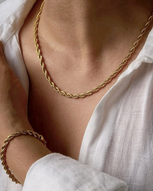 Rope Chain Necklace & Bracelet Set - Tarnish Free- Water Resistant