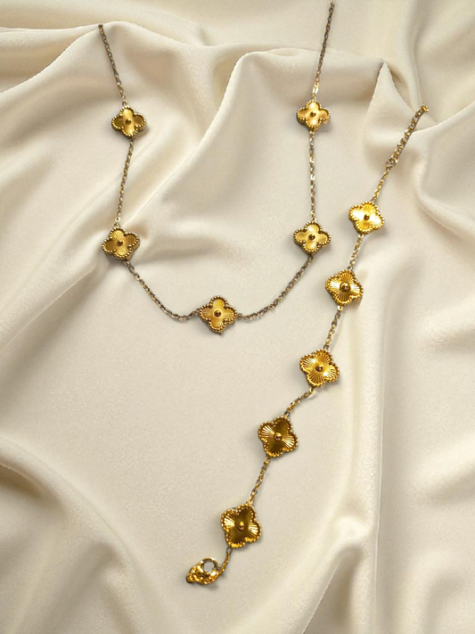 18K GOLDEN CLOVER NECKLACE & BRACELET SET