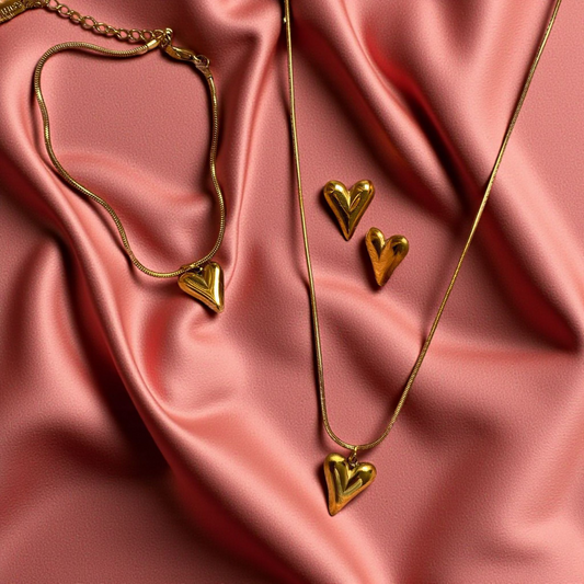 18K GOLD PLATED HEART CHAIN NECKLACE SET