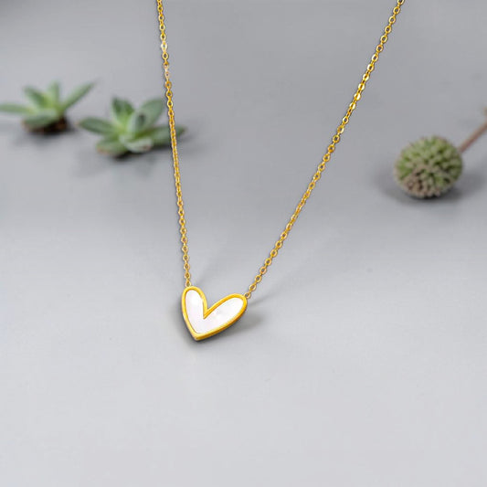 White Heart Necklace gold plated, hypoallergenic, stainless steel, waterproof and tarnish free necklace in Pakistan by efforro
