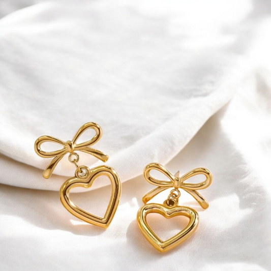 HOLLOW HEART & BOW EARRINGS