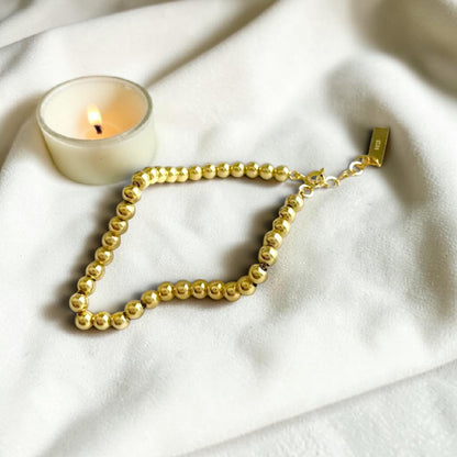 18K gold plated stainless steel beaded bracelet with lobster clasp - tarnish free, hypoallergenic, water resistant everyday jewelry