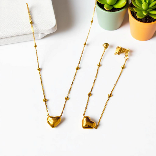 MINIMAL HEART NECKLACE & BRACELET SET
