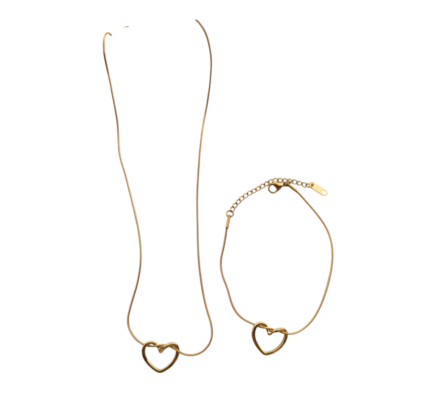 Hollow Heart Necklace & Bracelet Set - Stainless Steel - Anti Tarnishing